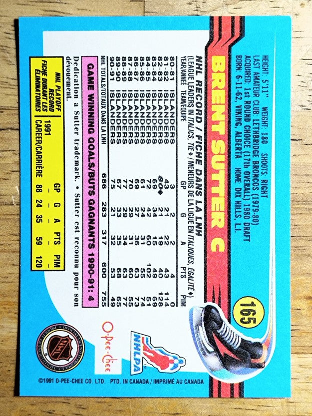 1991-92 O-Pee-Chee #165 Brent Sutter