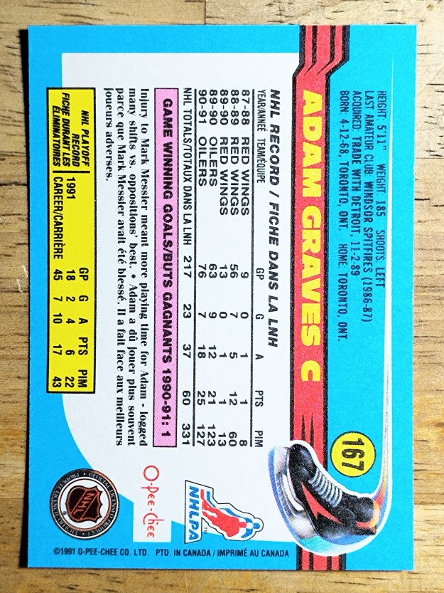 1991-92 O-Pee-Chee #167 Adam Graves
