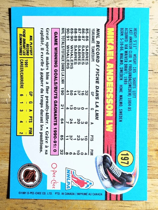 1991-92 O-Pee-Chee #197 Mikael Andersson
