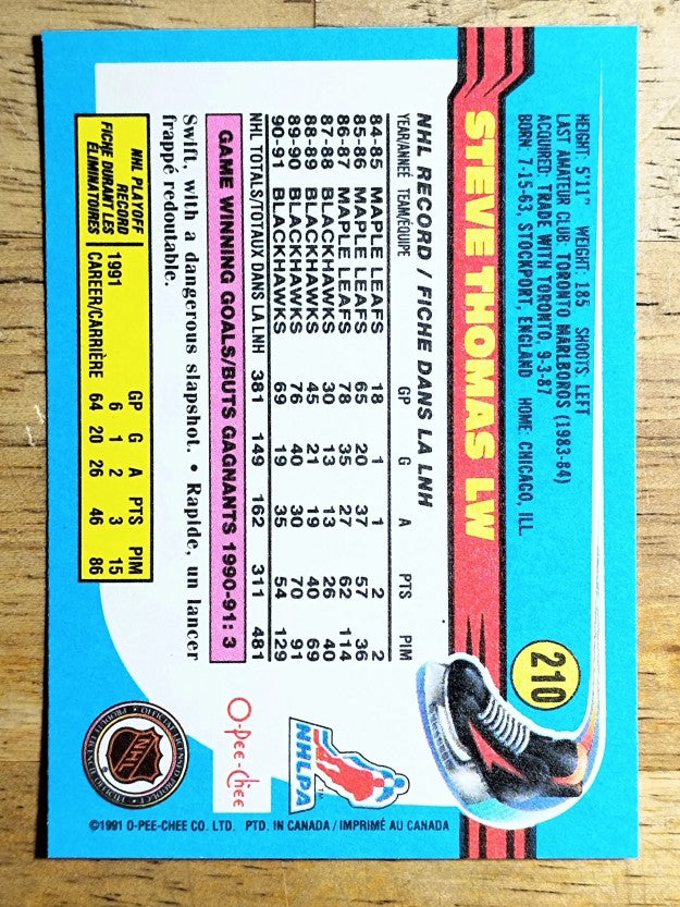 1991-92 O-Pee-Chee #210 Steve Thomas