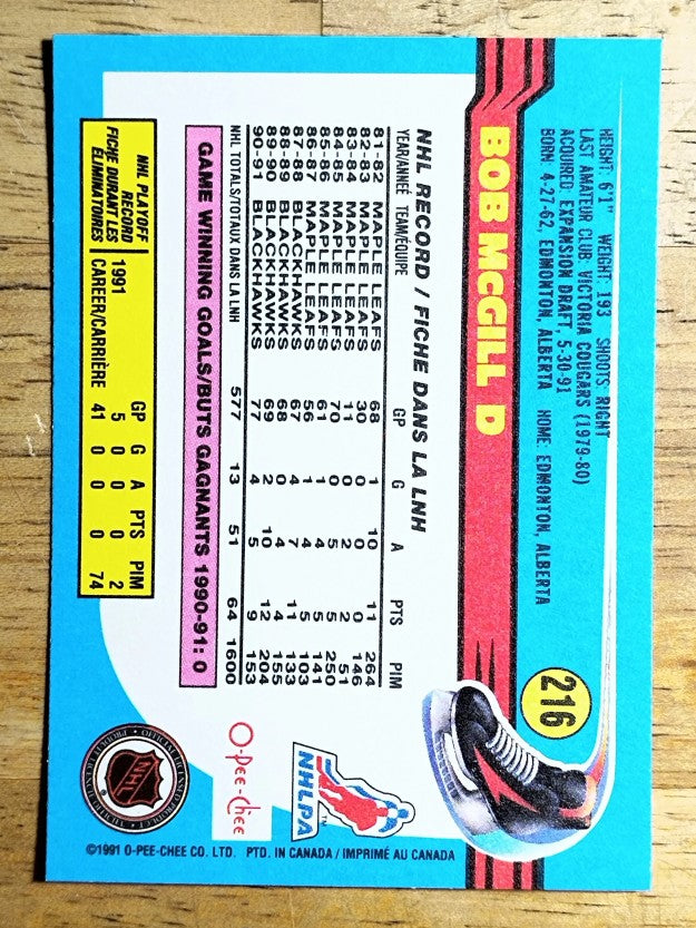 1991-92 O-Pee-Chee #216 Bob McGill