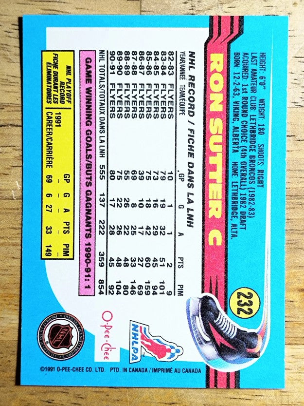 1991-92 O-Pee-Chee #232 Ron Sutter