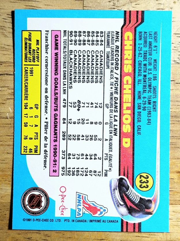 1991-92 O-Pee-Chee #233 Chris Chelios
