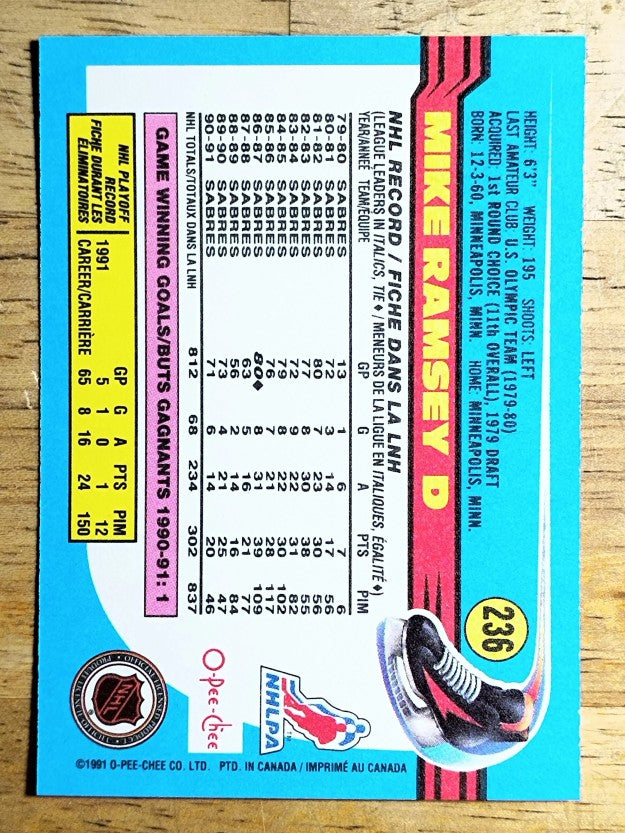 1991-92 O-Pee-Chee #236 Mike Ramsey