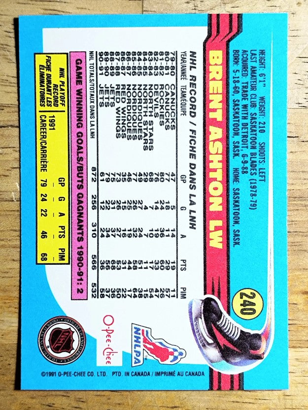 1991-92 O-Pee-Chee #240 Brent Ashton