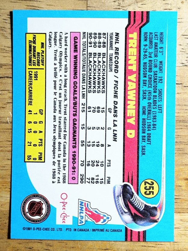 1991-92 O-Pee-Chee #255 Trent Yawney