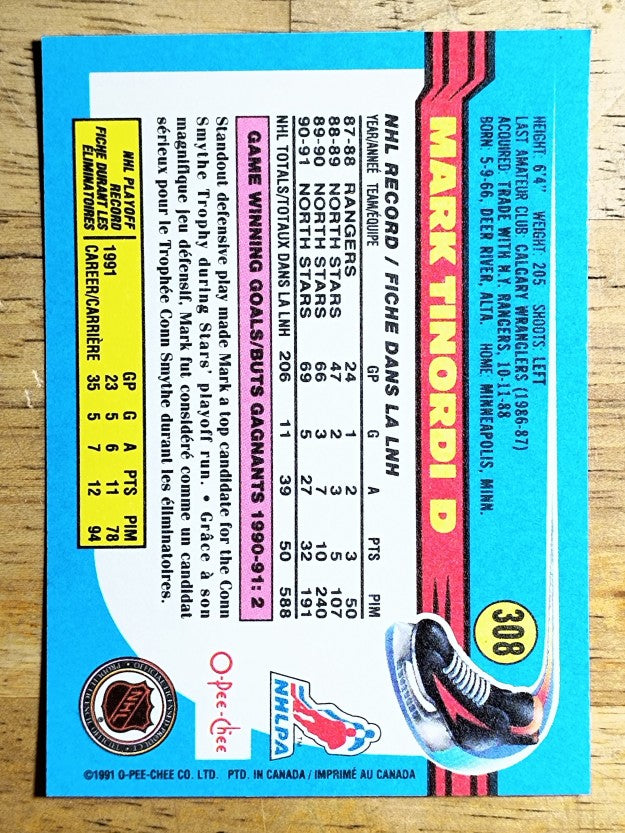 1991-92 O-Pee-Chee #308 Mark Tinordi