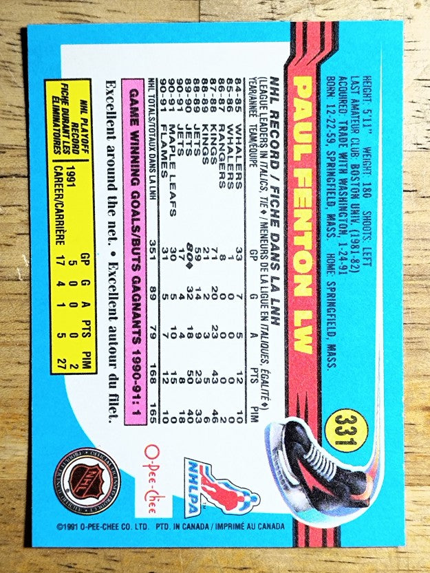 1991-92 O-Pee-Chee #331 Paul Fenton