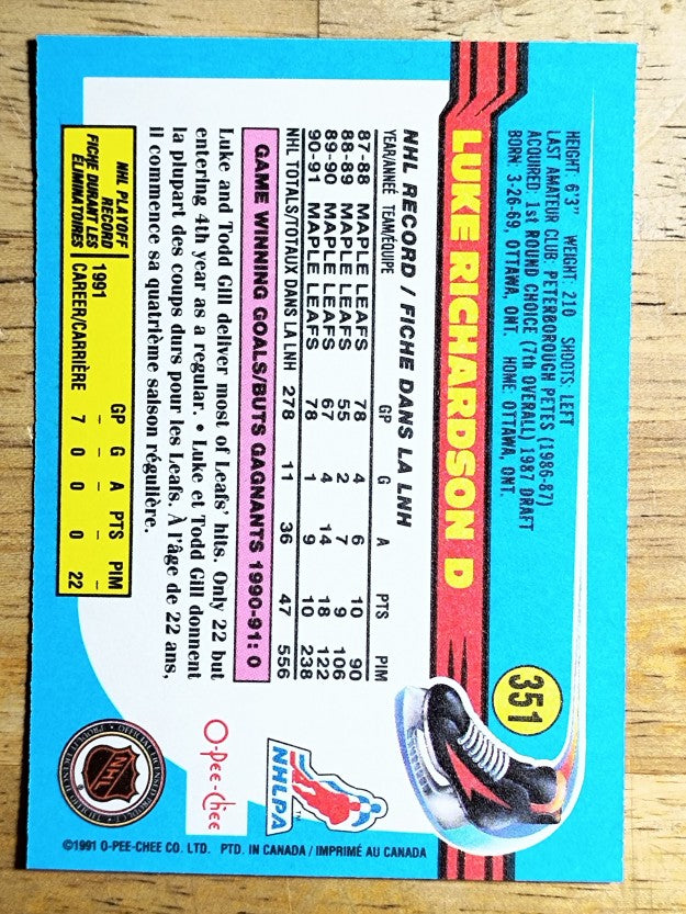 1991-92 O-Pee-Chee #351 Luke Richardson