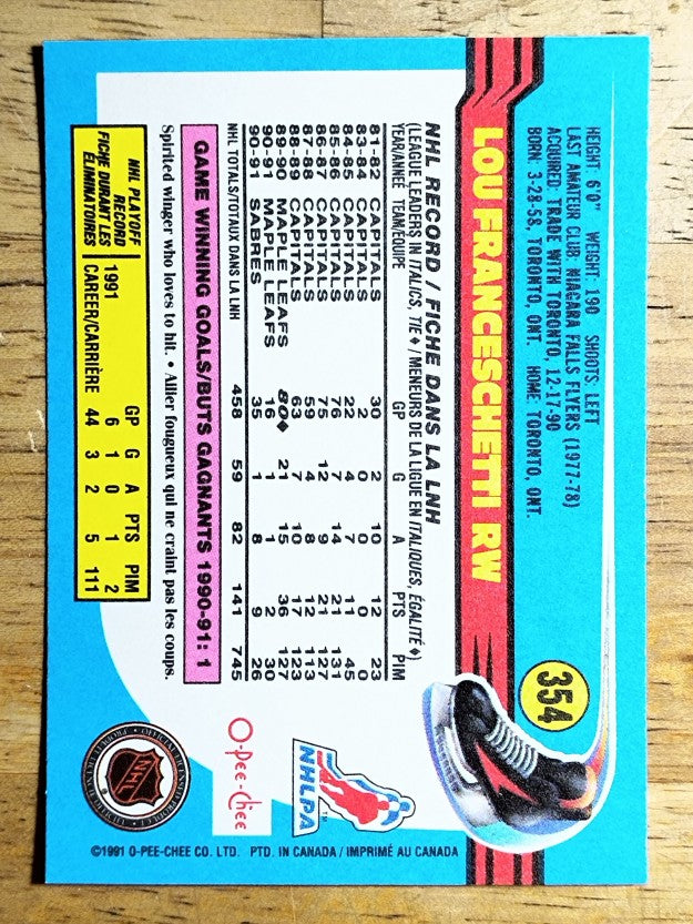 1991-92 O-Pee-Chee #354 Lou Franceschetti
