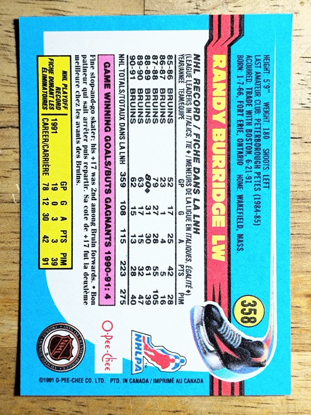 1991-92 O-Pee-Chee #358 Randy Burridge