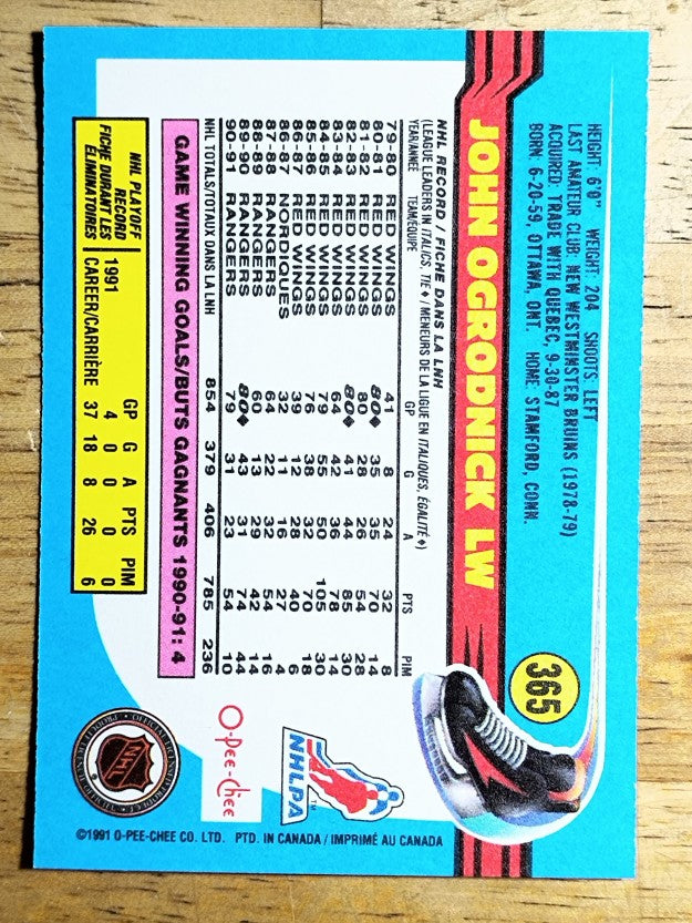 1991-92 O-Pee-Chee #365 John Ogrodnick