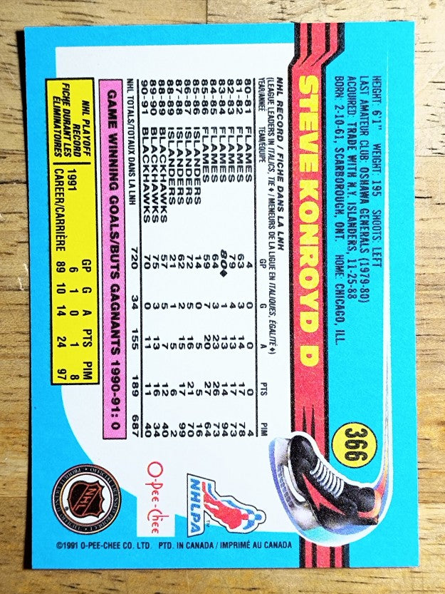 1991-92 O-Pee-Chee #366 Steve Konroyd