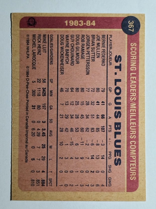 1984-85 O-Pee-Chee #367 Bernie Federko/Joe Mullen SL