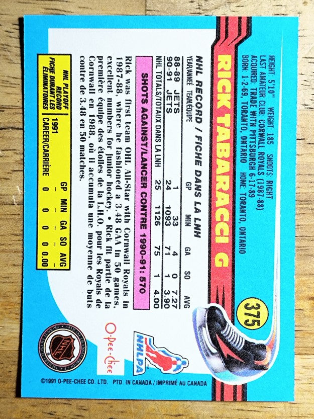 1991-92 O-Pee-Chee #375 Rick Tabaracci