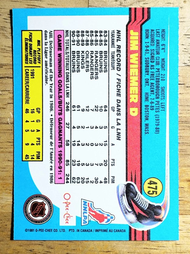 1991-92 O-Pee-Chee #475 Jim Wiemer