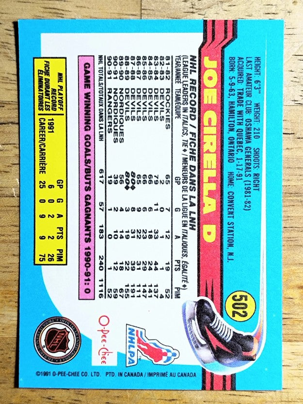 1991-92 O-Pee-Chee #502 Joe Cirella