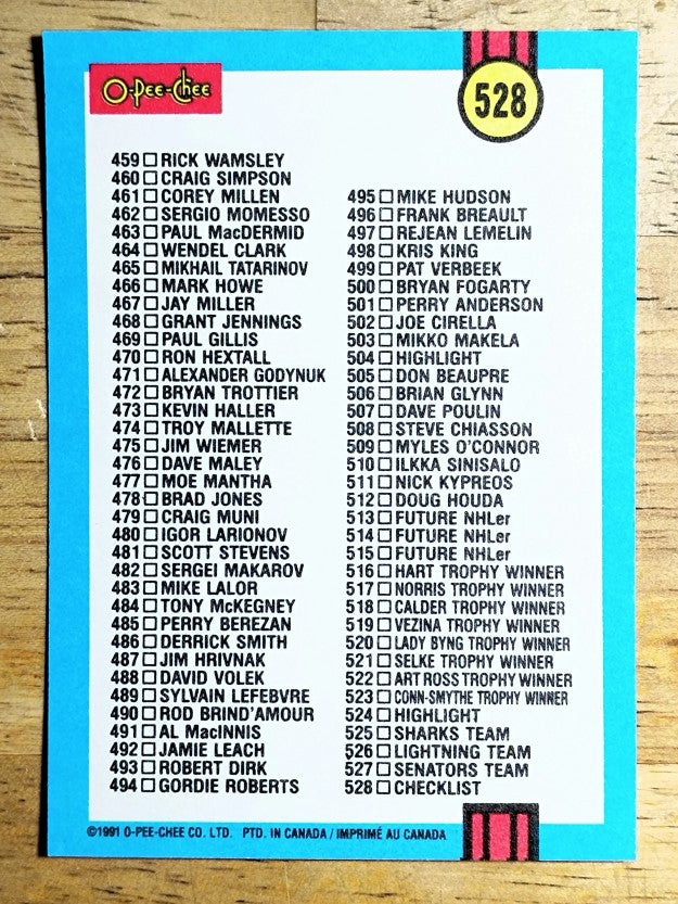 1991-92 O-Pee-Chee #528 Checklist 397-528