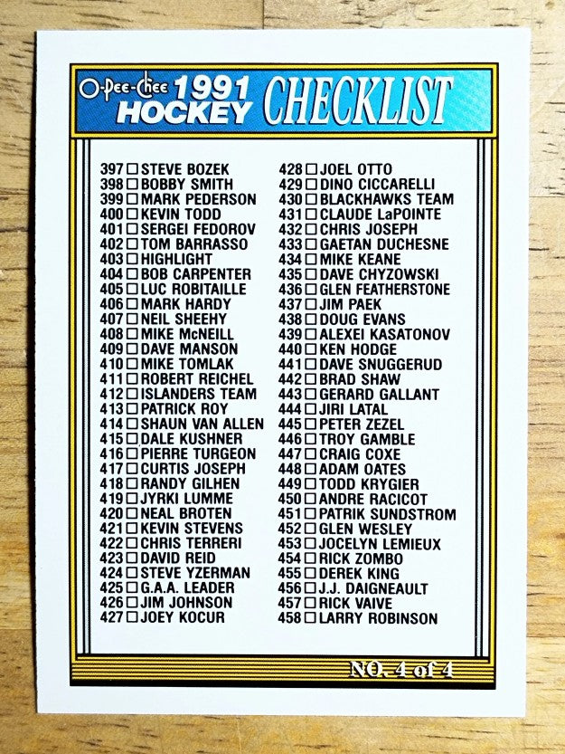 1991-92 O-Pee-Chee #528 Checklist 397-528