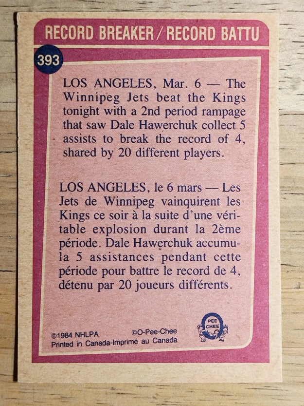 1984-85 O-Pee-Chee #393 Dale Hawerchuk RB