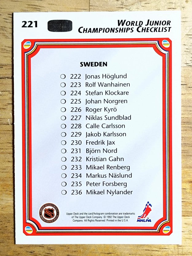 1992-93 Upper Deck #221 Checklist 221-280