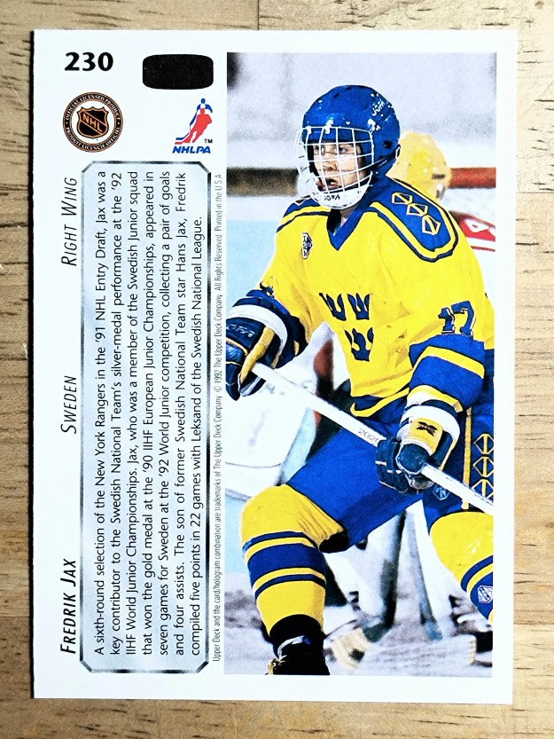 1992-93 Upper Deck #230 Fredrik Jax RC