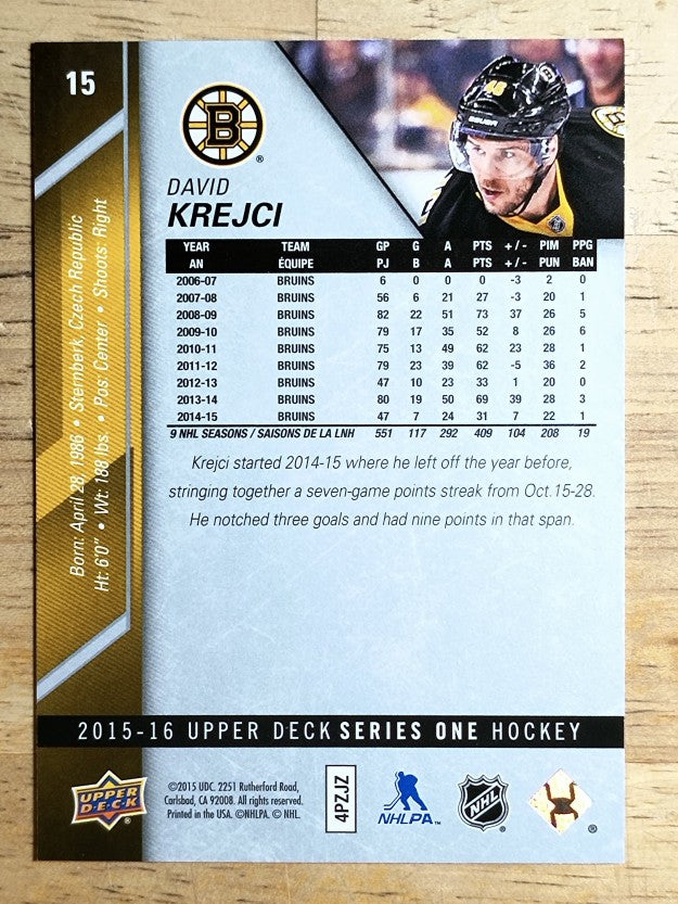 2015-16 Upper Deck #15 David Krejci