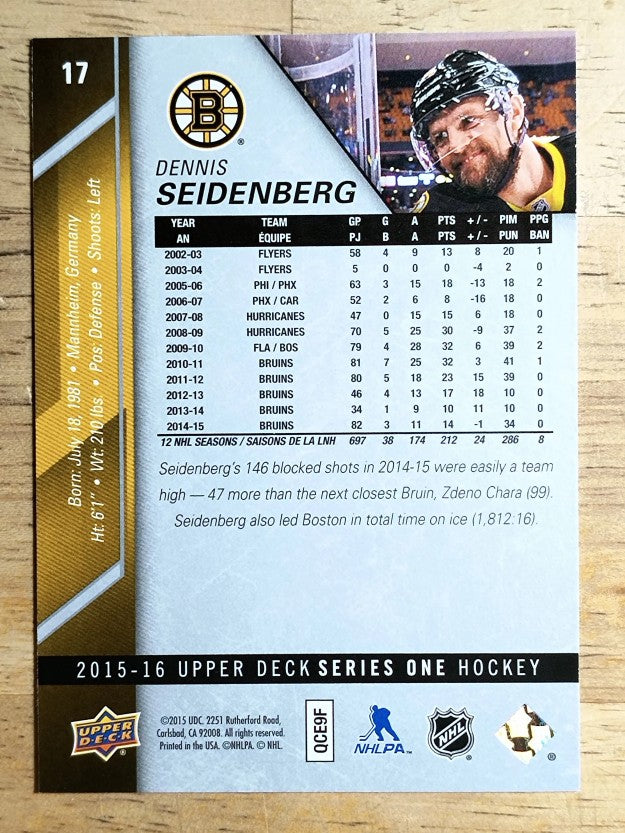 2015-16 Upper Deck #17 Dennis Seidenberg