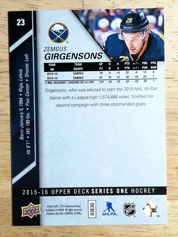 2015-16 Upper Deck #23 Zemgus Girgensons