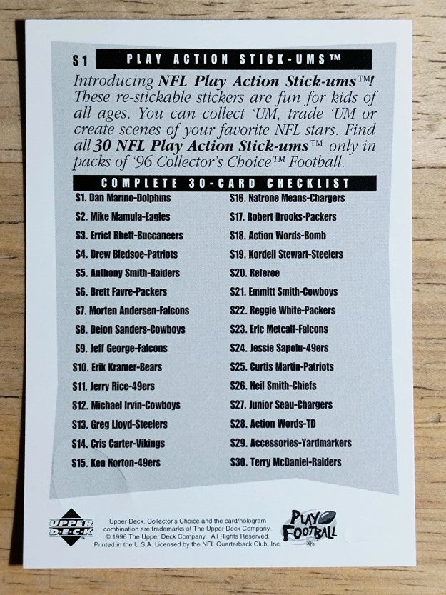 1996 Collector's Choice Stick-Ums #S1 Dan Marino
