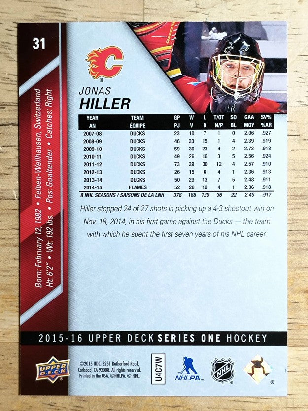 2015-16 Upper Deck #31 Jonas Hiller
