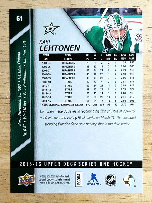 2015-16 Upper Deck #61 Kari Lehtonen