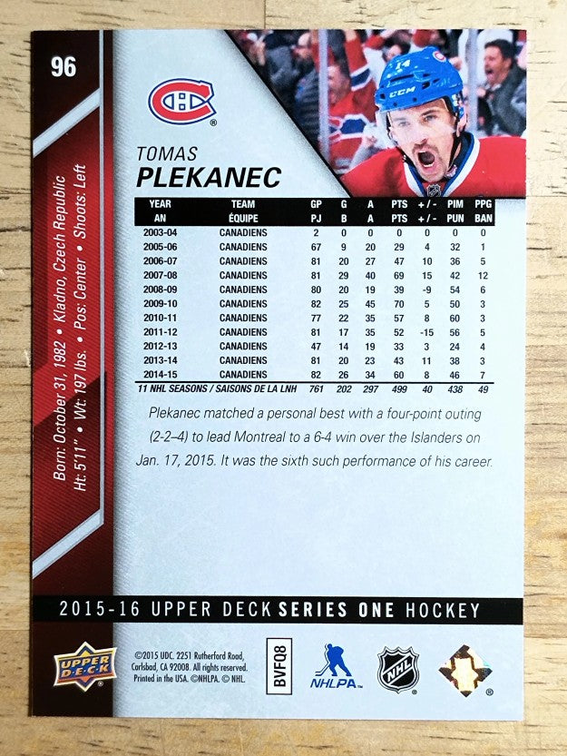 2015-16 Upper Deck #96 Tomas Plekanec