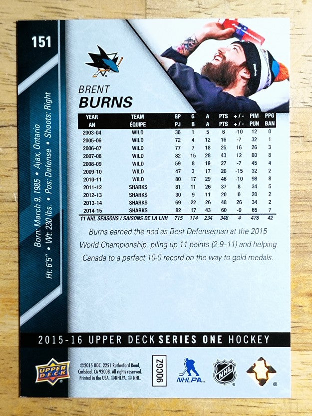 2015-16 Upper Deck #151 Brent Burns