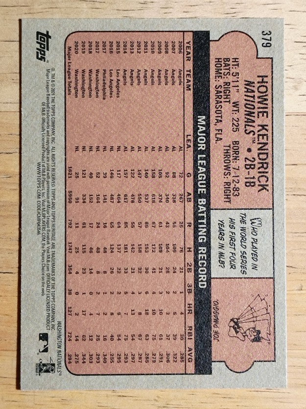2021 Topps Heritage #379 Howie Kendrick