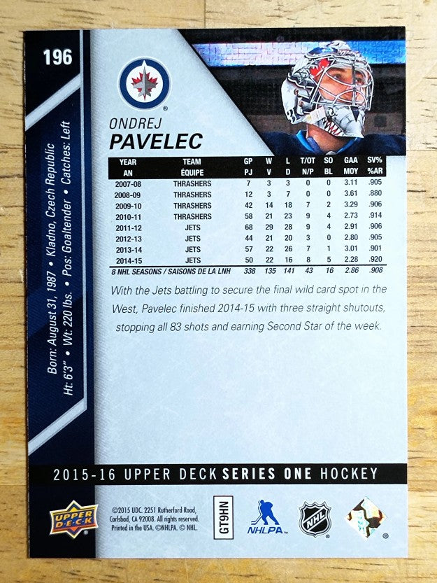 2015-16 Upper Deck #196 Ondrej Pavelec
