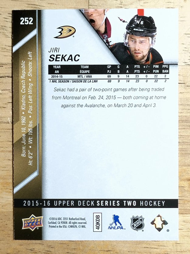 2015-16 Upper Deck #252 Jiri Sekac