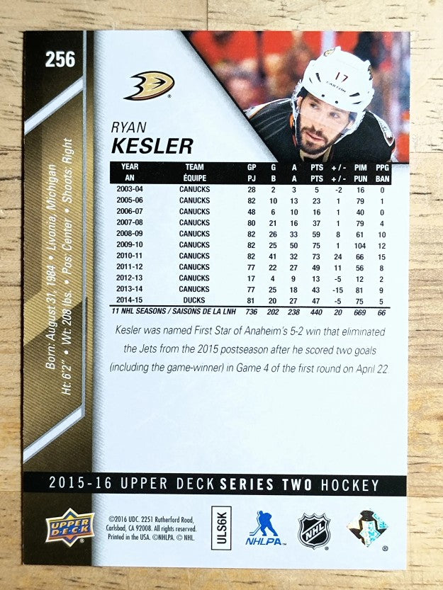 2015-16 Upper Deck #256 Ryan Kesler