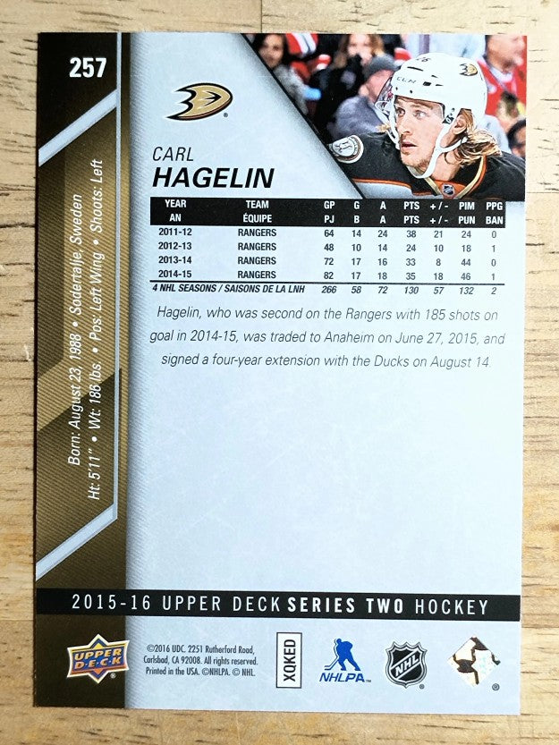 2015-16 Upper Deck #257 Carl Hagelin