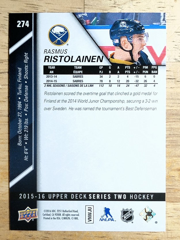 2015-16 Upper Deck #274 Rasmus Ristolainen