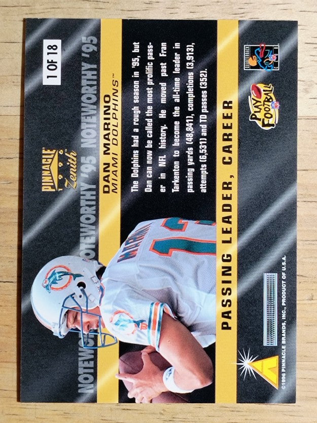 1996 Zenith Noteworthy '95 #1 Dan Marino