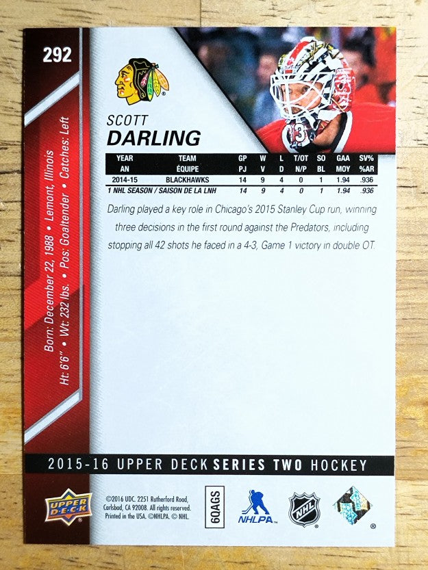 2015-16 Upper Deck #292 Scott Darling