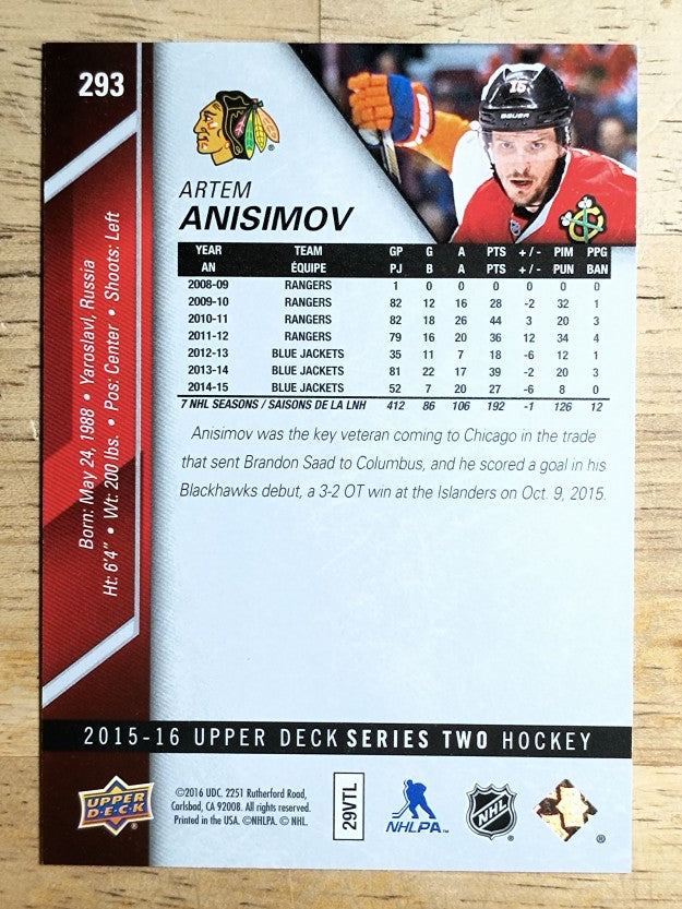 2015-16 Upper Deck #293 Artem Anisimov