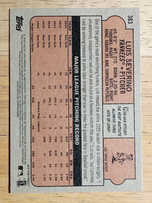 2021 Topps Heritage #383 Luis Severino
