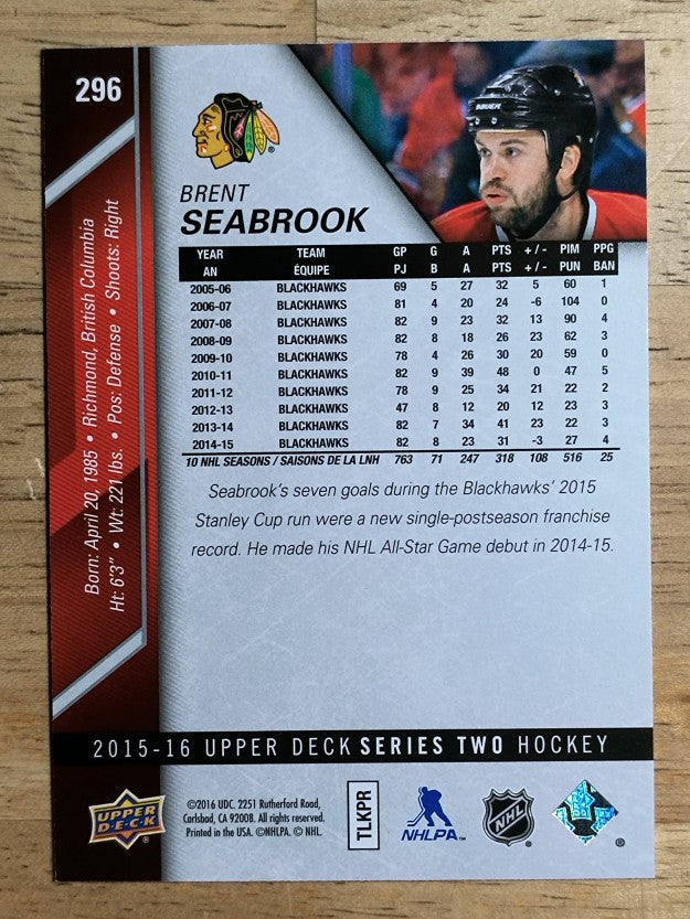 2015-16 Upper Deck #296 Brent Seabrook