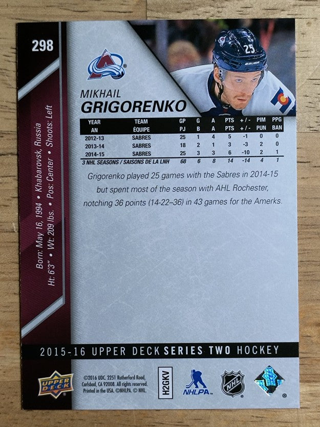 2015-16 Upper Deck #298 Mikhail Grigorenko