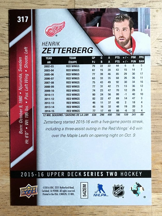 2015-16 Upper Deck #317 Henrik Zetterberg