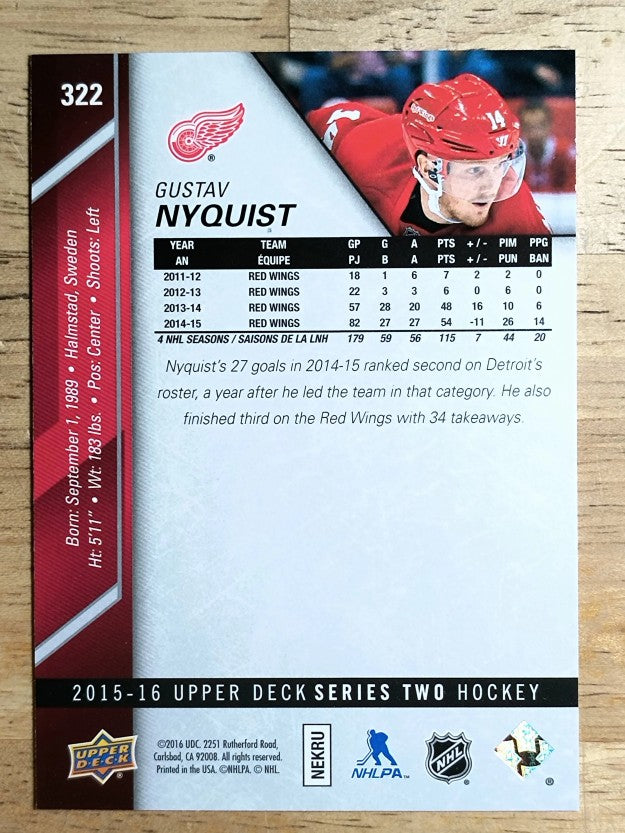 2015-16 Upper Deck #322 Gustav Nyquist