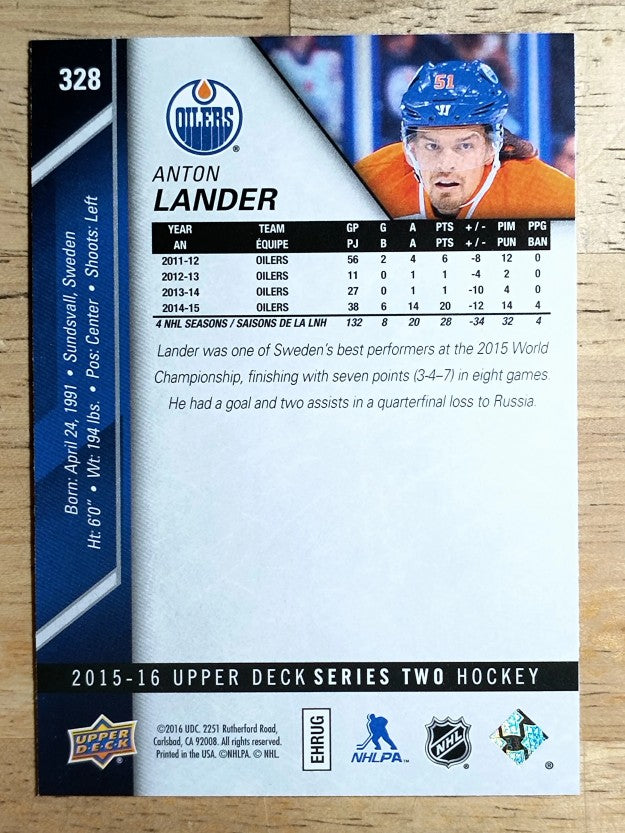 2015-16 Upper Deck #328 Anton Lander