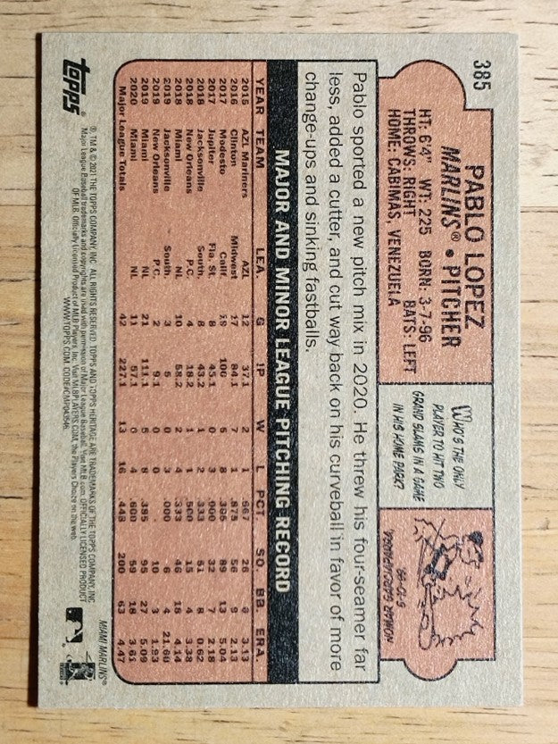 2021 Topps Heritage #385 Pablo Lopez